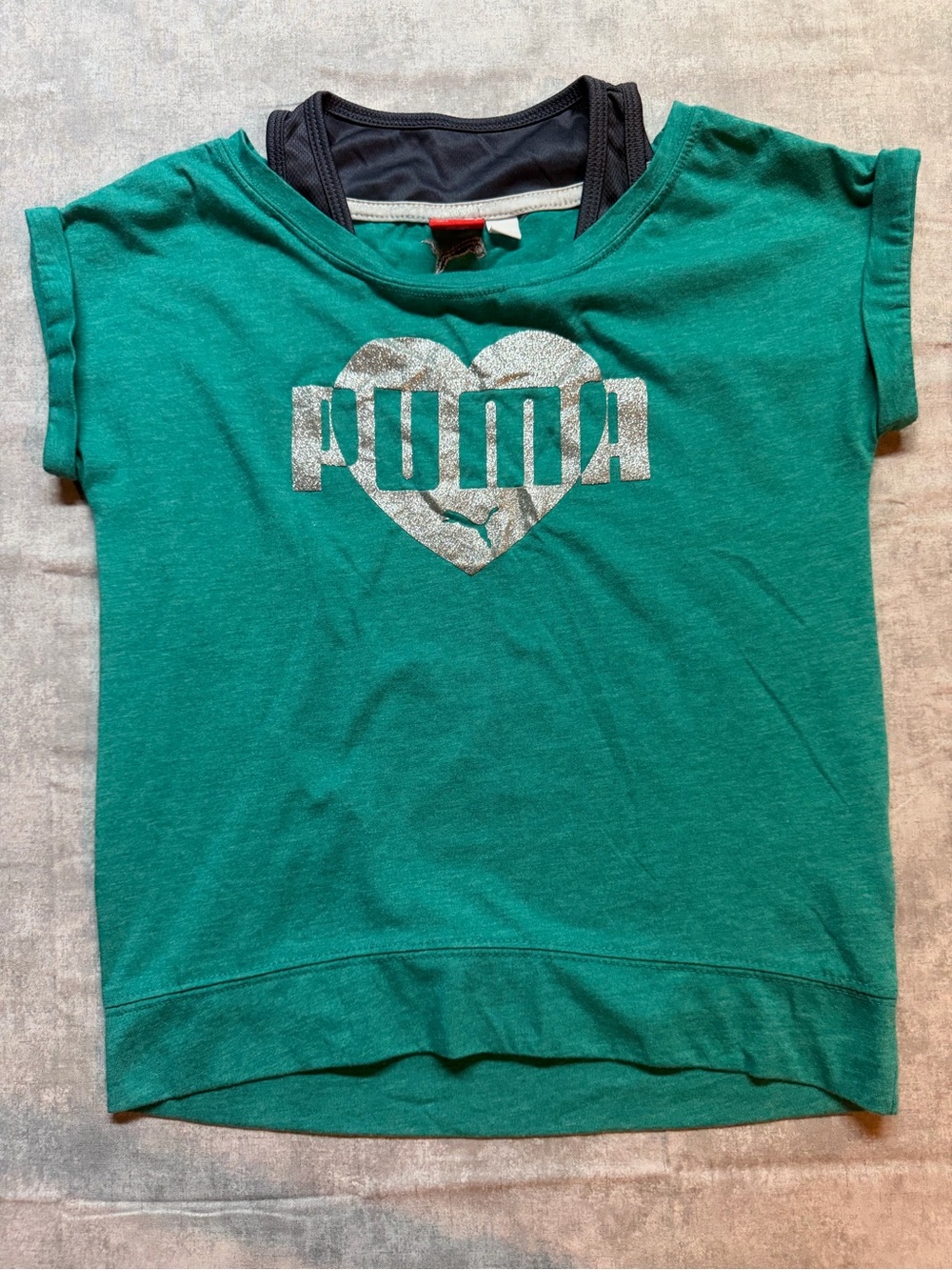 Puma Girls' Teal Short Sleeve Tee with Silver Heart Logo